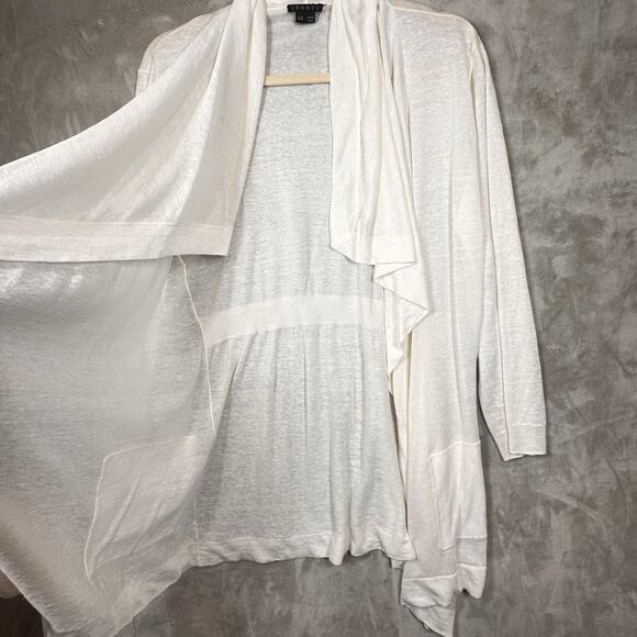 Theory White Open Front Knit Cardigan Lightweight Draped Cardigan Size Large - Picture 3 of 7